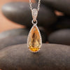 Women's Natural Topaz Citrine Dropshaped Necklace Set With Crystal In S925 Sterling Silver And Cross Chain