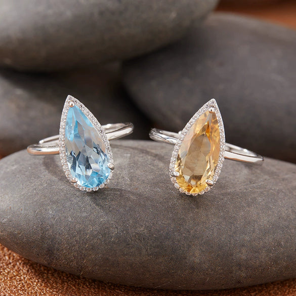 Women's Natural Topaz Citrine Dropshaped Necklace Set With Crystal In S925 Sterling Silver And Cross Chain