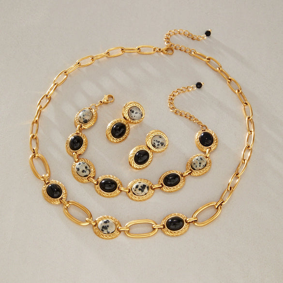 Women's Nature Style Jewelry Set With Titanium Steel Necklace And Stainless Steel Bracelet And Earrings Plated Finish