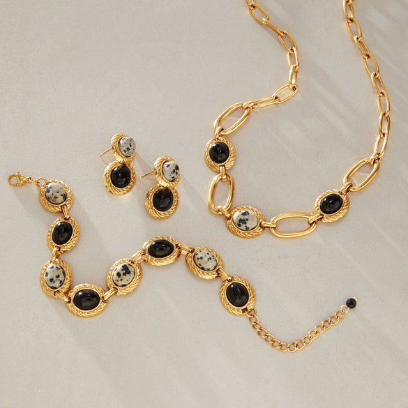 Women's Nature Style Jewelry Set With Titanium Steel Necklace And Stainless Steel Bracelet And Earrings Plated Finish