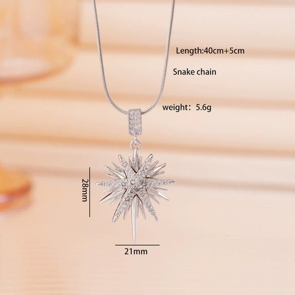 Women's Necklace Copper Gold Plated Diamond Mixed Gemstone Inlay Pendant O Chain