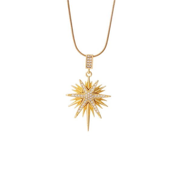 Women's Necklace Copper Gold Plated Diamond Mixed Gemstone Inlay Pendant O Chain