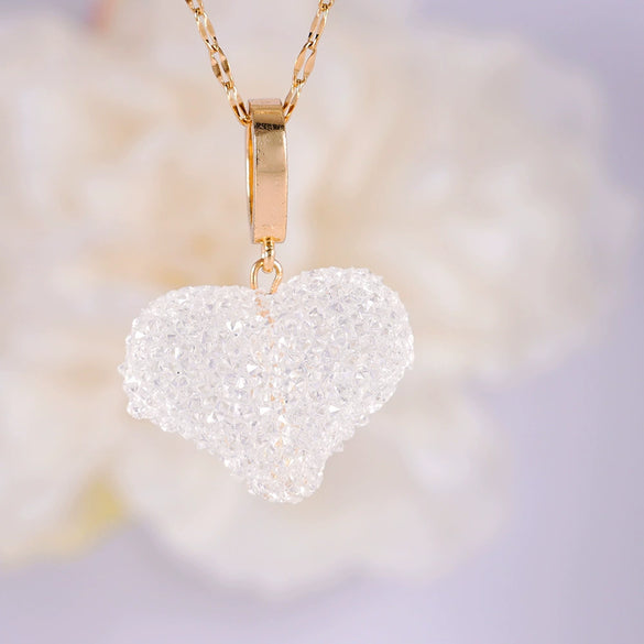 Women's Necklace Copper Heart Shape Pendant Mixed Gemstone Setting Electroplating Titanium Steel Chain