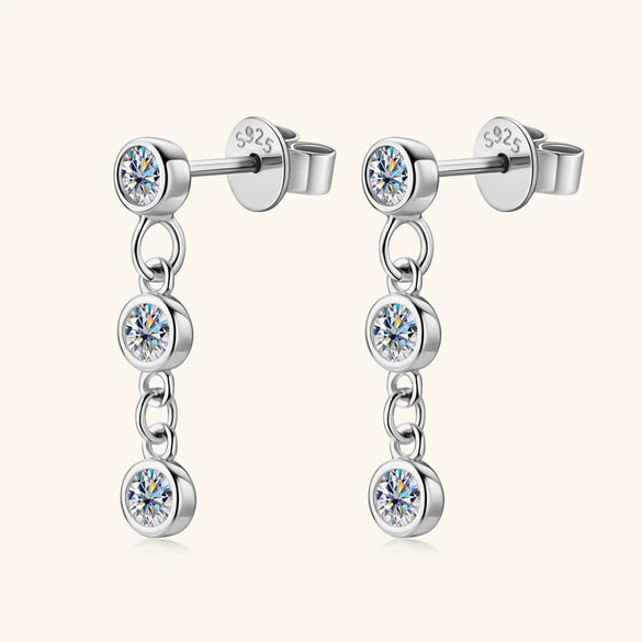 Women's Niche Design Geometric Moissanite Tassel Earrings 925 Silver Electroplated