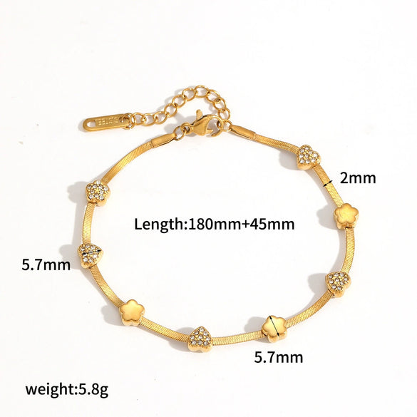 Women's Niche Design Heart Shape Stainless Steel Zircon Electroplated Bracelet