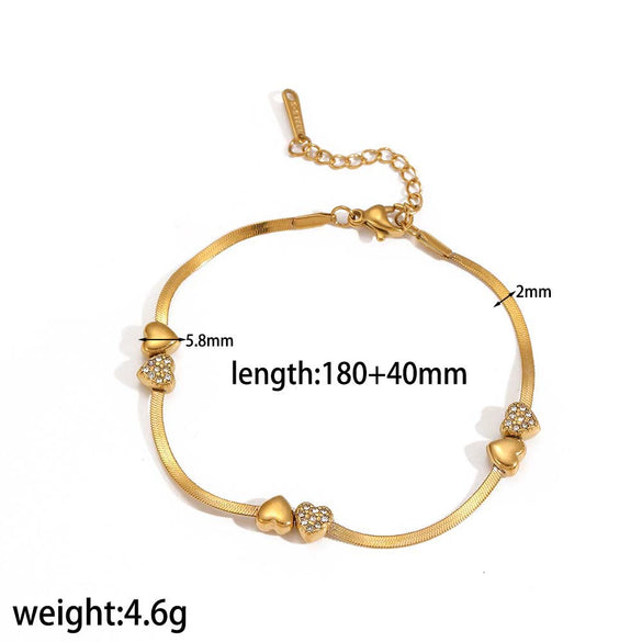 Women's Niche Design Heart Shape Stainless Steel Zircon Electroplated Bracelet