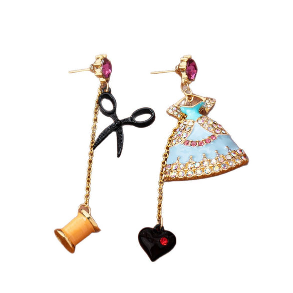 Women's Niche Geometric Heart Earrings With Black Retro Design Zinc Alloy Construction And Electroplated Finish