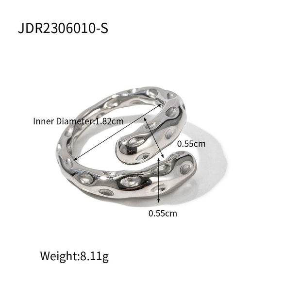 Women's Niche Highgrade Light Luxury Colormatching Doublelayer Asymmetric Opening Titanium Steel Ring With Geometric Pattern And Electroplating