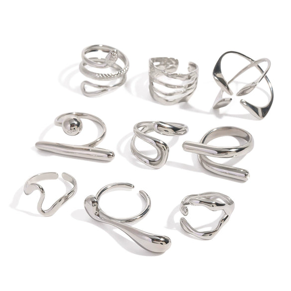 Women's Niche Highgrade Light Luxury Colormatching Doublelayer Asymmetric Opening Titanium Steel Ring With Geometric Pattern And Electroplating