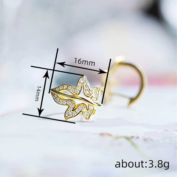 Women's Niche Jewelry Copper Leaf Ushaped Ear Buckle With Microinlaid Zircon