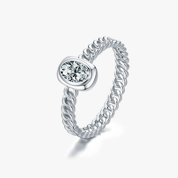 Women's Niche Light Luxury Hollow Chain Oval Ring Silver 925 Seiko Geometric Jewelry