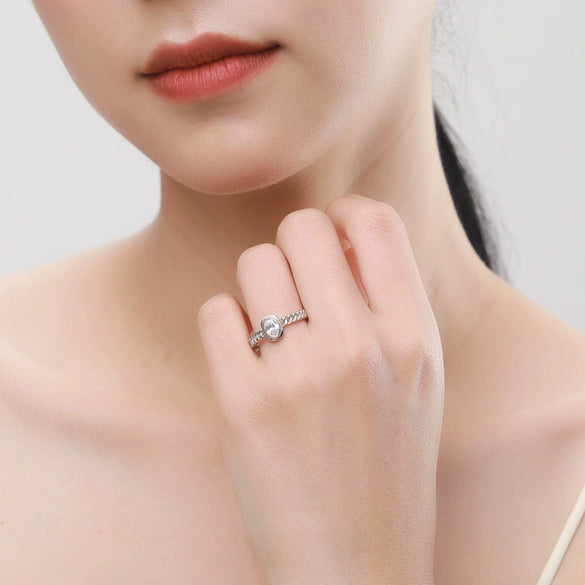 Women's Niche Light Luxury Hollow Chain Oval Ring Silver 925 Seiko Geometric Jewelry