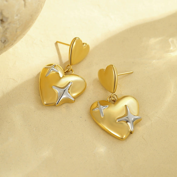 Women's Niche Personality Double Love Stainless Steel Heart Shape Electroplated Earrings