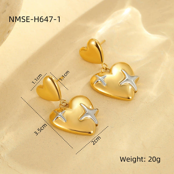 Women's Niche Personality Double Love Stainless Steel Heart Shape Electroplated Earrings