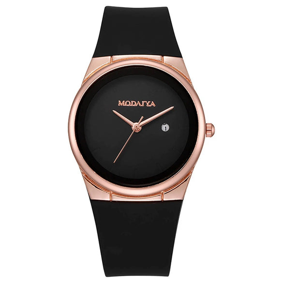 Women's Niche Quartz Watch Alloy Case Silicone Strap Stainless Steel Clasp Round Dial Leisure Style