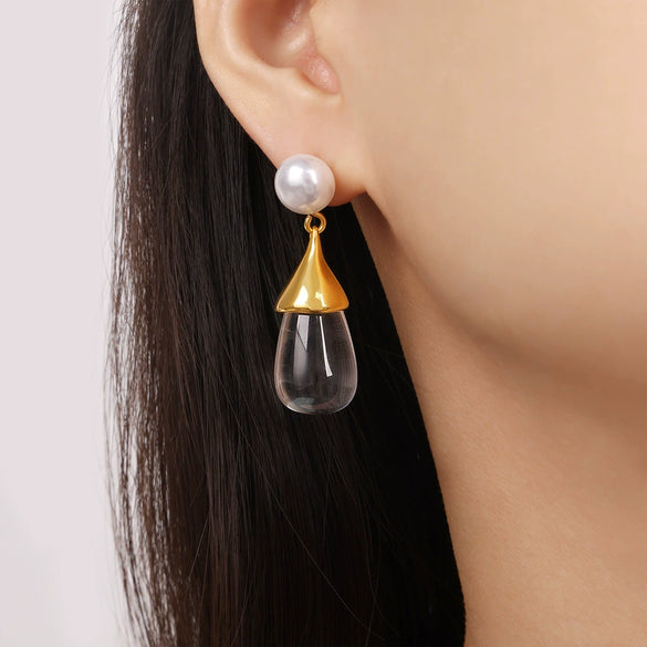 Women's Niche 316L Stainless Steel Goldplated Water Drop Pendant Earrings Jewelry