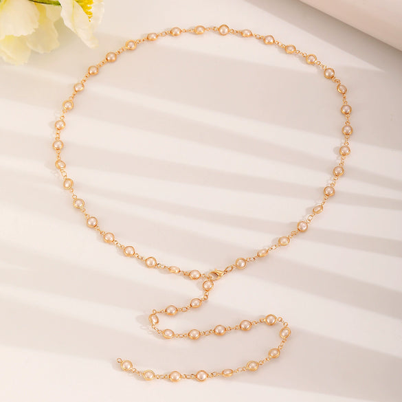 Women's Niche Y Shaped Alloy Crystal Pearl Long Sweater Chain With Geometric Pattern And Electroplating For Autumn And Winter