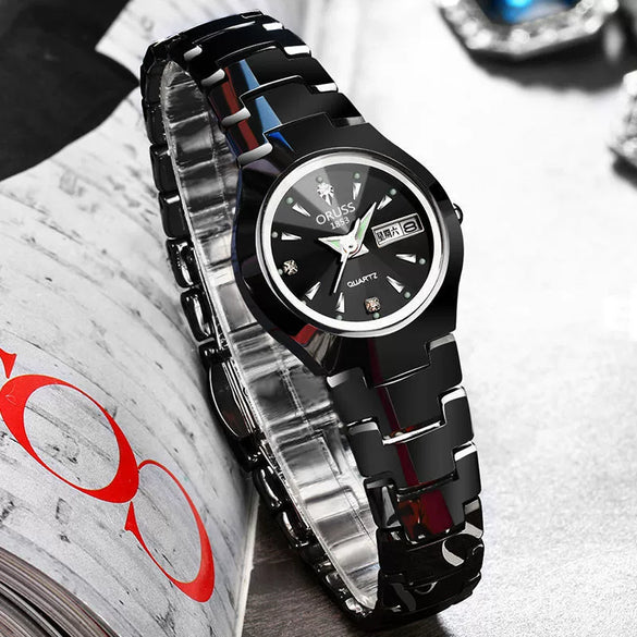 Women's Nonmechanical Waterproof Luminous Watch Alloy Tungsten Steel Color Round Dial Leisure Style