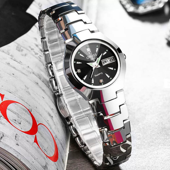 Women's Nonmechanical Waterproof Luminous Watch Alloy Tungsten Steel Color Round Dial Leisure Style