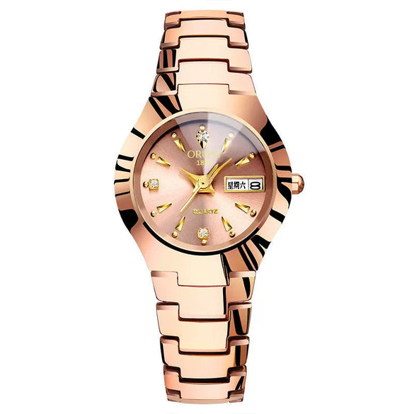 Women's Nonmechanical Waterproof Luminous Watch Alloy Tungsten Steel Color Round Dial Leisure Style