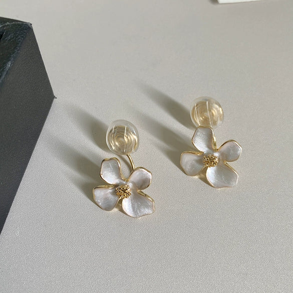 Women's Nonpiercing Clip Ear Studs Copper Electroplated Geometric Pearl White Oil Painting Flower Temperament Mosquito Repellent Incense Plate Style