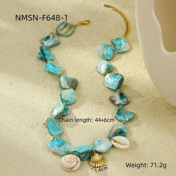Women's Ocean Series Irregular Shell Conch Beach Style Titanium Steel And Stainless Steel Electroplated Clavicle Necklace