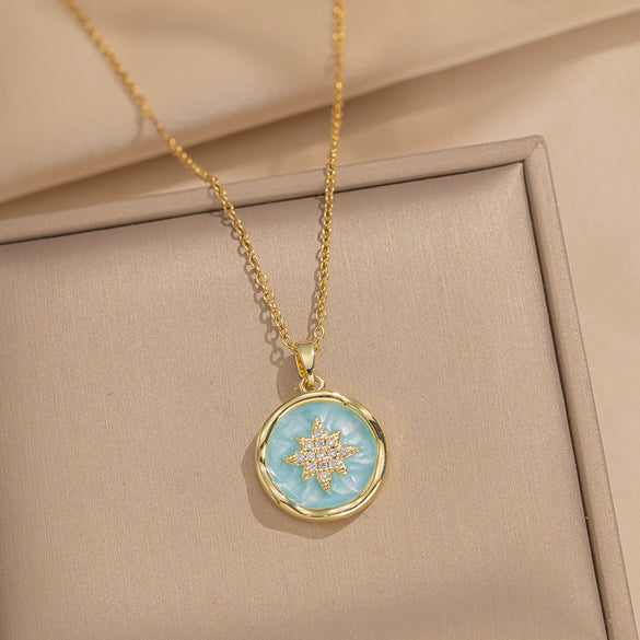 Women's Oil Painting Style Leaf Shaped Necklace Copper Titanium Steel Baroque Elegant Niche Light Luxury French Retro Allmatch Electroplated In Vacuum Furnace