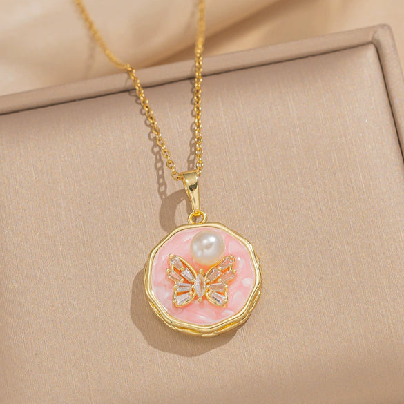 Women's Oil Painting Style Leaf Shaped Necklace Copper Titanium Steel Baroque Elegant Niche Light Luxury French Retro Allmatch Electroplated In Vacuum Furnace