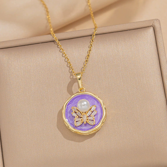 Women's Oil Painting Style Leaf Shaped Necklace Copper Titanium Steel Baroque Elegant Niche Light Luxury French Retro Allmatch Electroplated In Vacuum Furnace