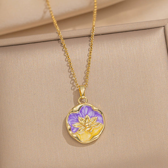 Women's Oil Painting Style Leaf Shaped Necklace Copper Titanium Steel Baroque Elegant Niche Light Luxury French Retro Allmatch Electroplated In Vacuum Furnace