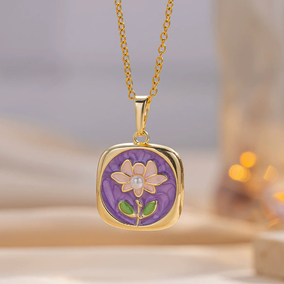 Women's Oil Painting Style Leaf Shaped Necklace Copper Titanium Steel Baroque Elegant Niche Light Luxury French Retro Allmatch Electroplated In Vacuum Furnace