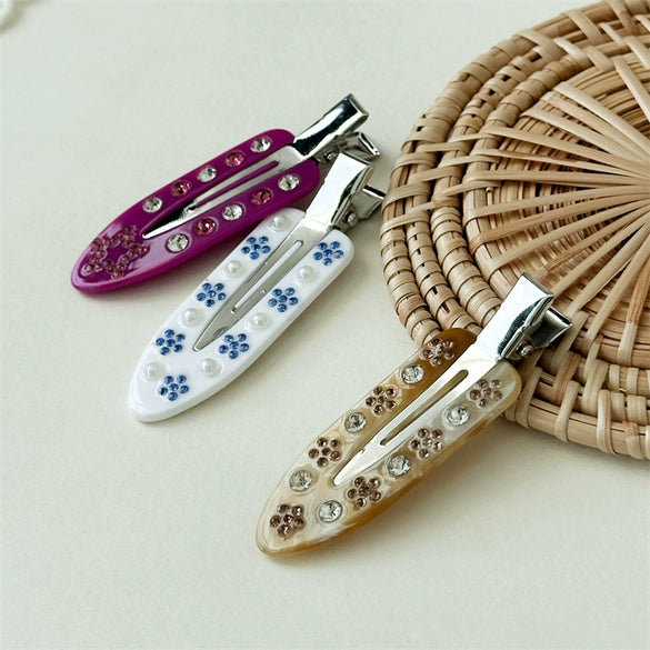 Women's Old Money Style Floral Acetic Acid Duckbill Hair Clip With Seamless Marble Pattern Handmade
