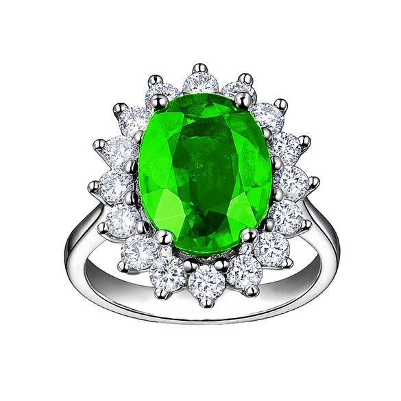 Women's Open Adjustable Copper Geometric Ring With Emerald Style Zircon Inlay Electroplated Luxury Princess Wedding Band