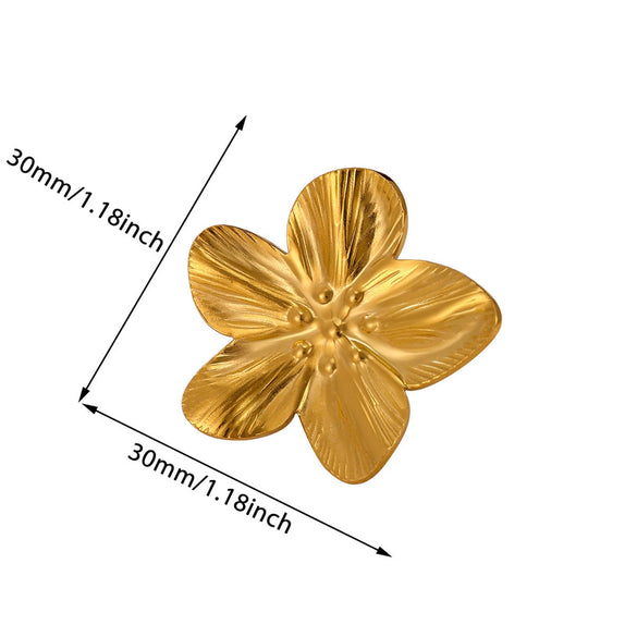 Women's Open Flower Ring In Goldplated Stainless Steel Fivepetal Floral Design With Textured Botanical Style