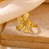 Women's Open Flower Ring In Goldplated Stainless Steel Fivepetal Floral Design With Textured Botanical Style