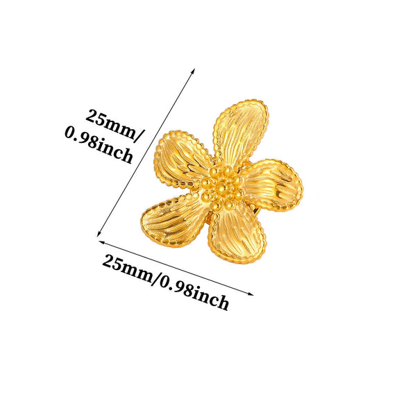 Women's Open Flower Ring In Goldplated Stainless Steel Fivepetal Floral Design With Textured Botanical Style