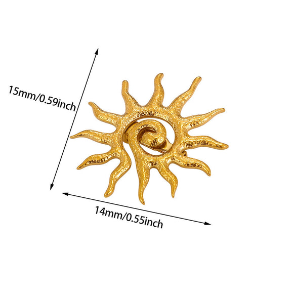 Women's Open Flower Ring In Goldplated Stainless Steel Fivepetal Floral Design With Textured Botanical Style