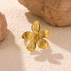 Women's Open Flower Ring In Goldplated Stainless Steel Fivepetal Floral Design With Textured Botanical Style