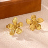 Women's Open Flower Ring In Goldplated Stainless Steel Fivepetal Floral Design With Textured Botanical Style