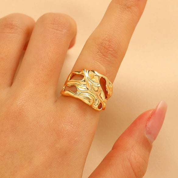 Women's Open Ring Set Alloy Geometric Pattern Electroplating Irregular Pleated Texture Fashionable Cool Style