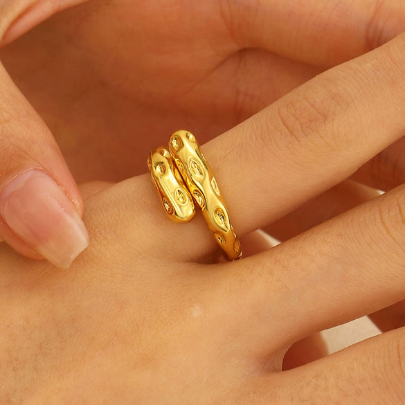 Women's Open Ring Set Alloy Geometric Pattern Electroplating Irregular Pleated Texture Fashionable Cool Style