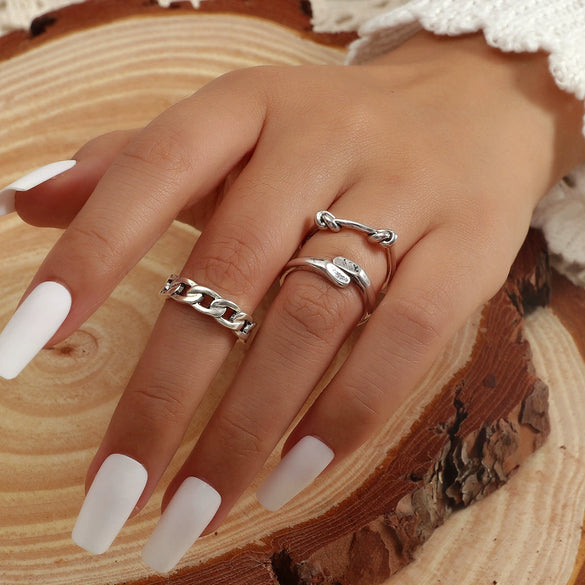 Women's Open Ring Set Alloy Geometric Pattern Electroplating Irregular Pleated Texture Fashionable Cool Style