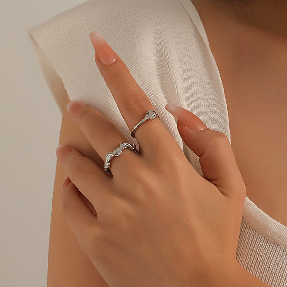 Women's Open Ring Set Alloy Geometric Pattern Electroplating Irregular Pleated Texture Fashionable Cool Style
