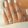 Women's Open Ring Set Alloy Geometric Pattern Electroplating Irregular Pleated Texture Fashionable Cool Style