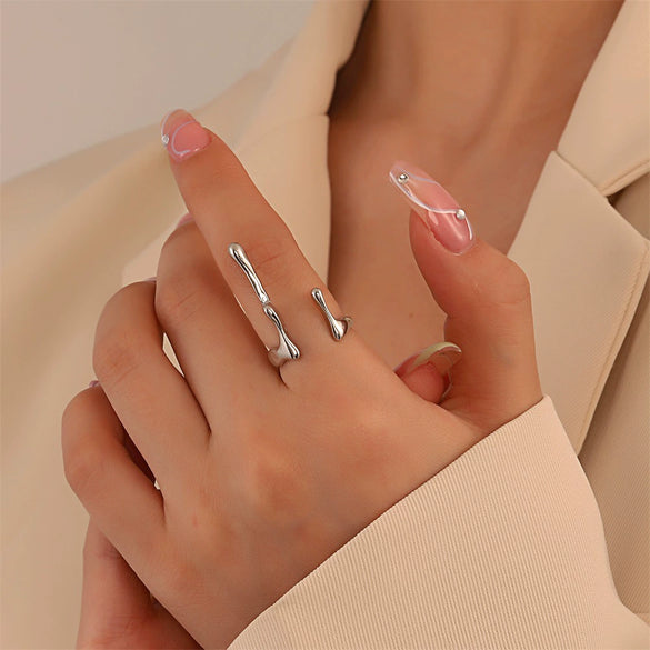 Women's Open Ring Set Alloy Geometric Pattern Electroplating Irregular Pleated Texture Fashionable Cool Style