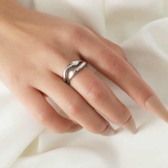 Women's Open Ring Set Alloy Geometric Pattern Electroplating Irregular Pleated Texture Fashionable Cool Style