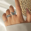 Women's Open Ring Set Alloy Geometric Pattern Electroplating Irregular Pleated Texture Fashionable Cool Style