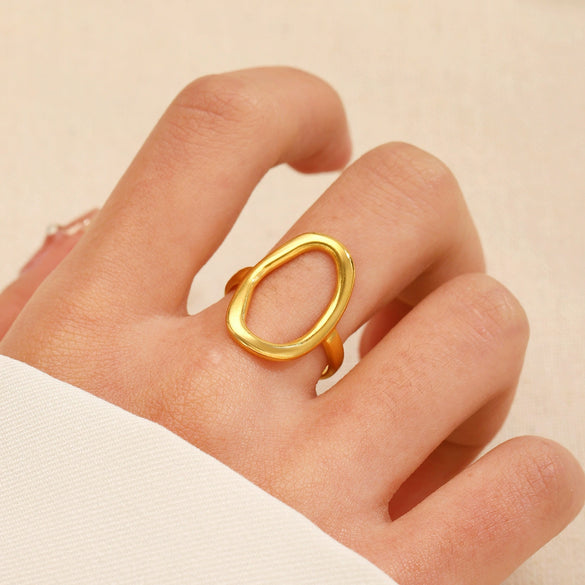 Women's Open Ring Set Alloy Geometric Pattern Electroplating Irregular Pleated Texture Fashionable Cool Style