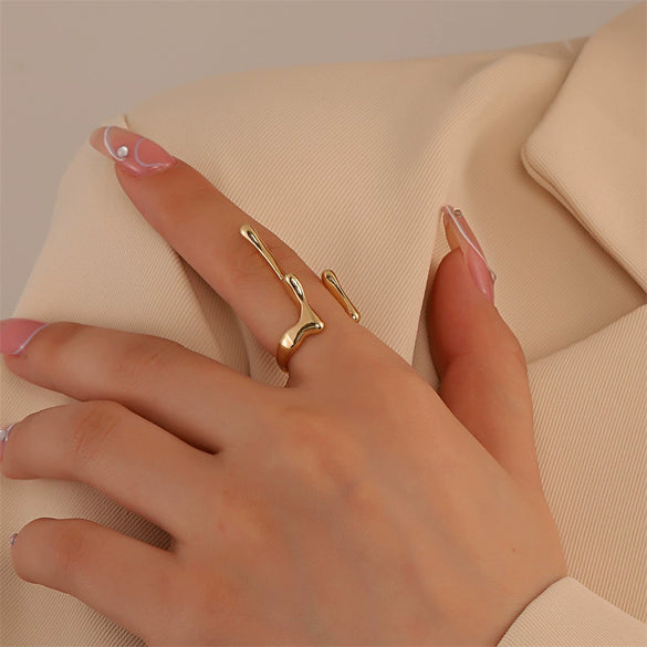 Women's Open Ring Set Alloy Geometric Pattern Electroplating Irregular Pleated Texture Fashionable Cool Style