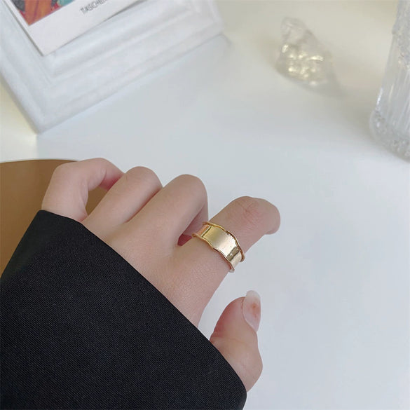 Women's Open Ring Set Alloy Geometric Pattern Electroplating Irregular Pleated Texture Fashionable Cool Style